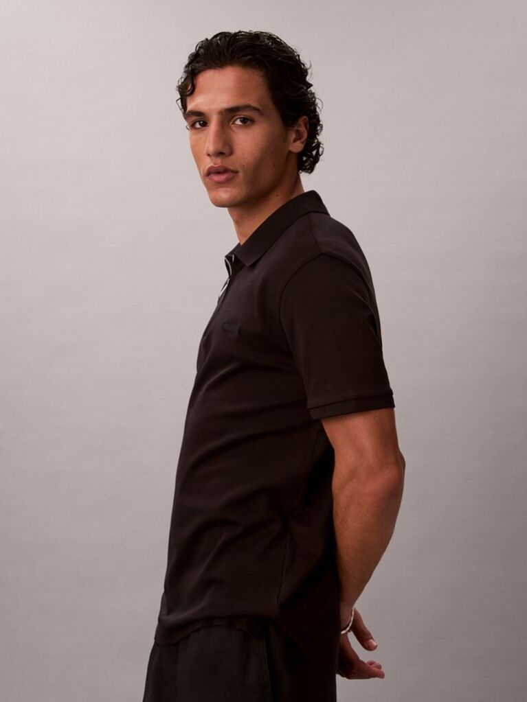 Black Supima Cotton Short-Sleeve Zip Polo  Men