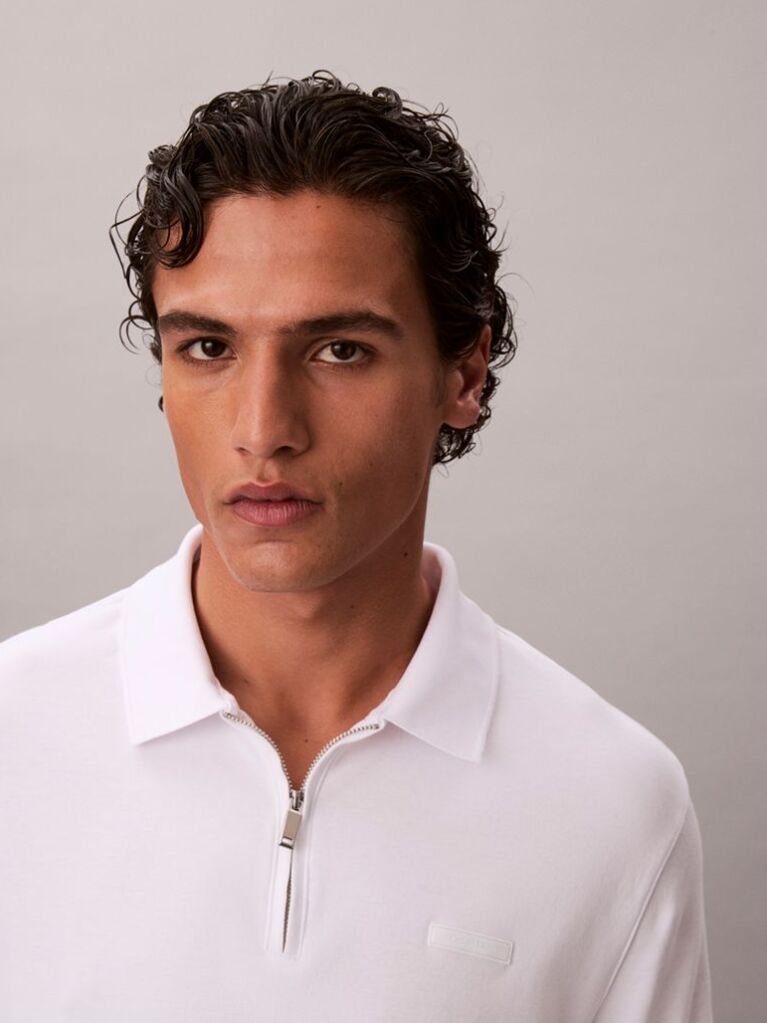 White Supima Cotton Short-Sleeve Zip Polo  Men