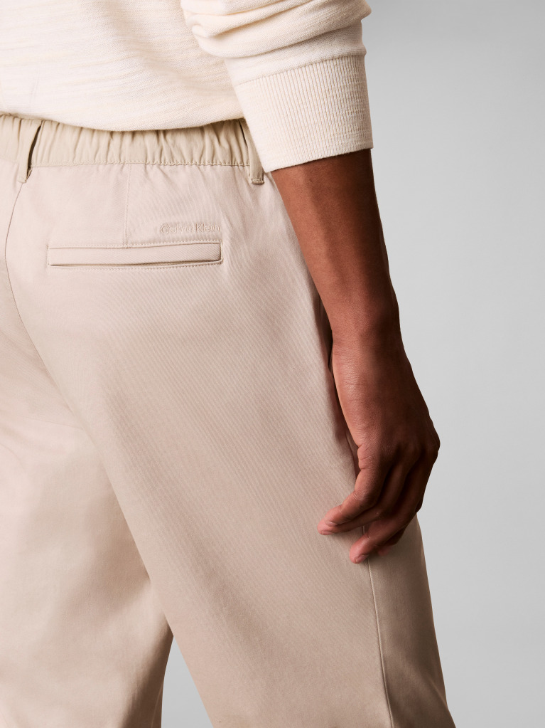 Beige Semi-Elasticated Waist Straight Chinos  Men