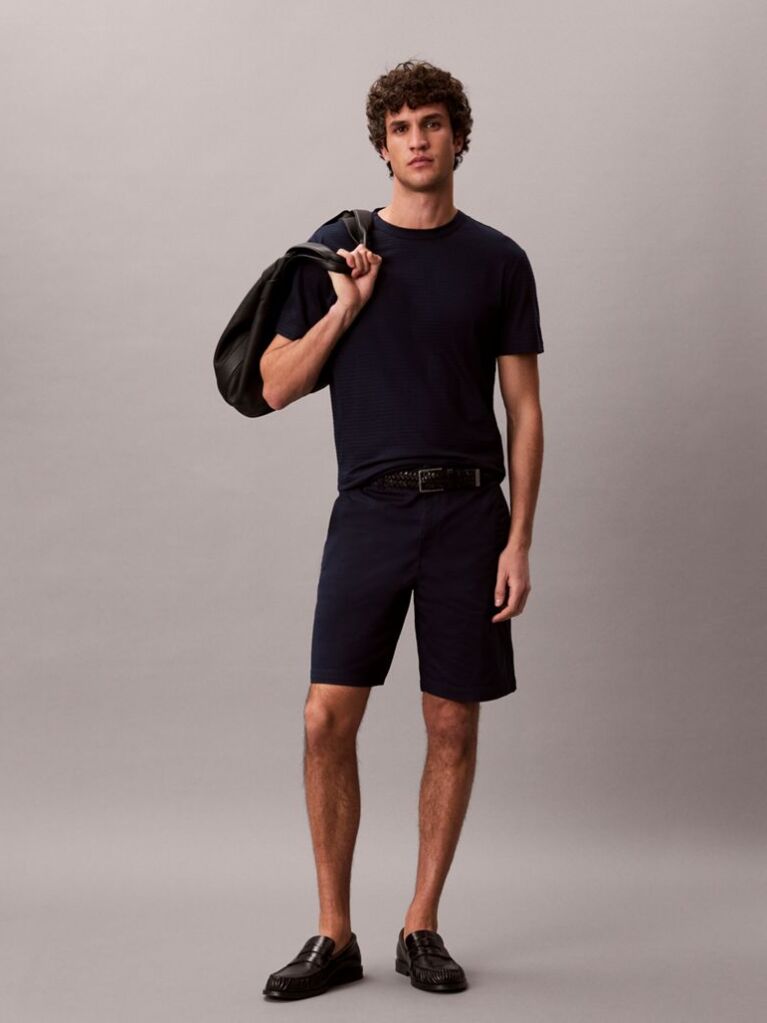 Blue Textured Stripe Crew Neck T-Shirt  Men