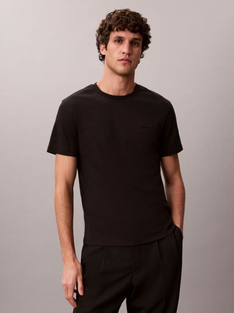 Black Slim Cotton Badge T-shirt  Men