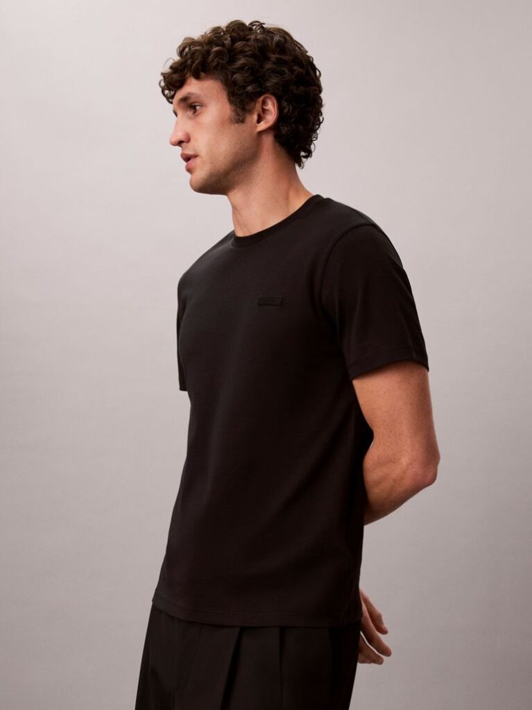 Black Slim Cotton Badge T-shirt  Men