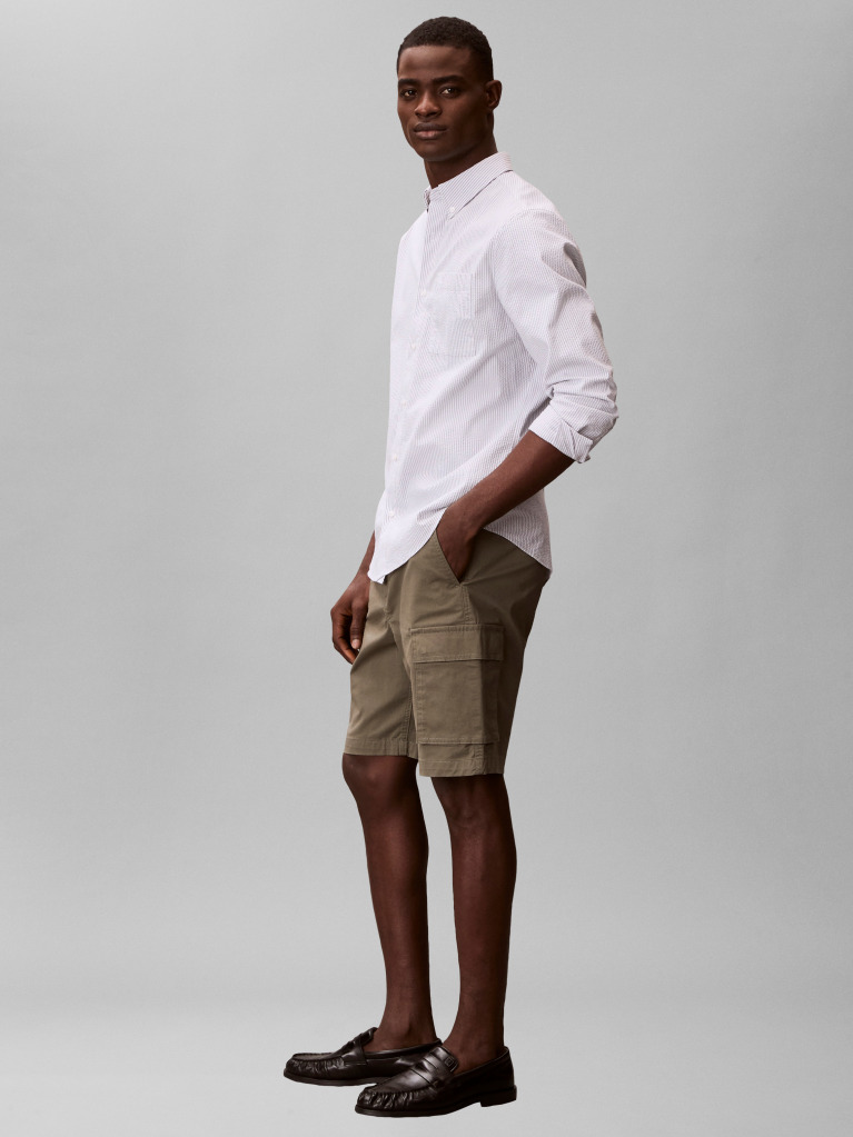 Green Cotton Twill Cargo Shorts  Men