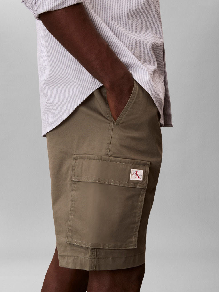 Green Cotton Twill Cargo Shorts  Men