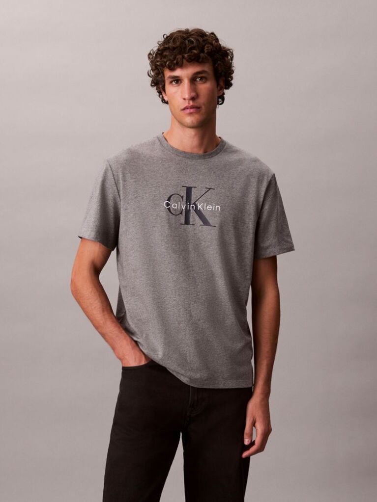 Grey Monogram Logo T-Shirt  Men