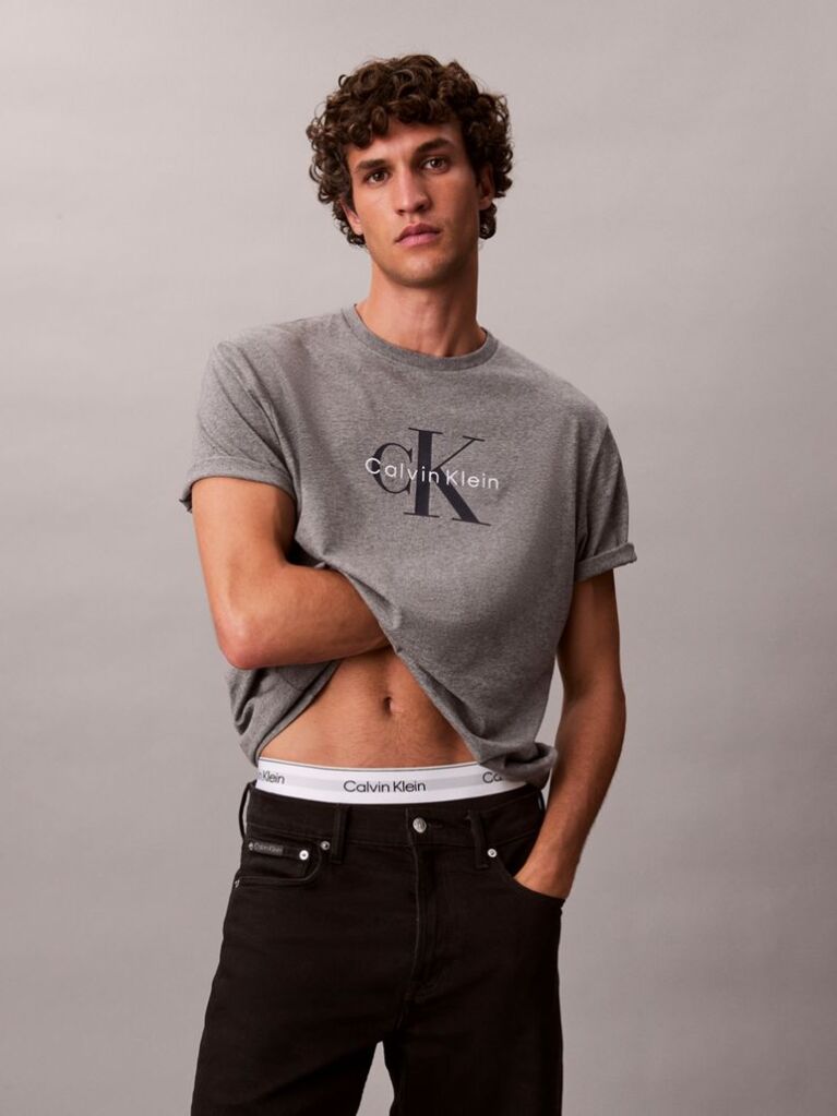 Grey Monogram Logo T-Shirt  Men