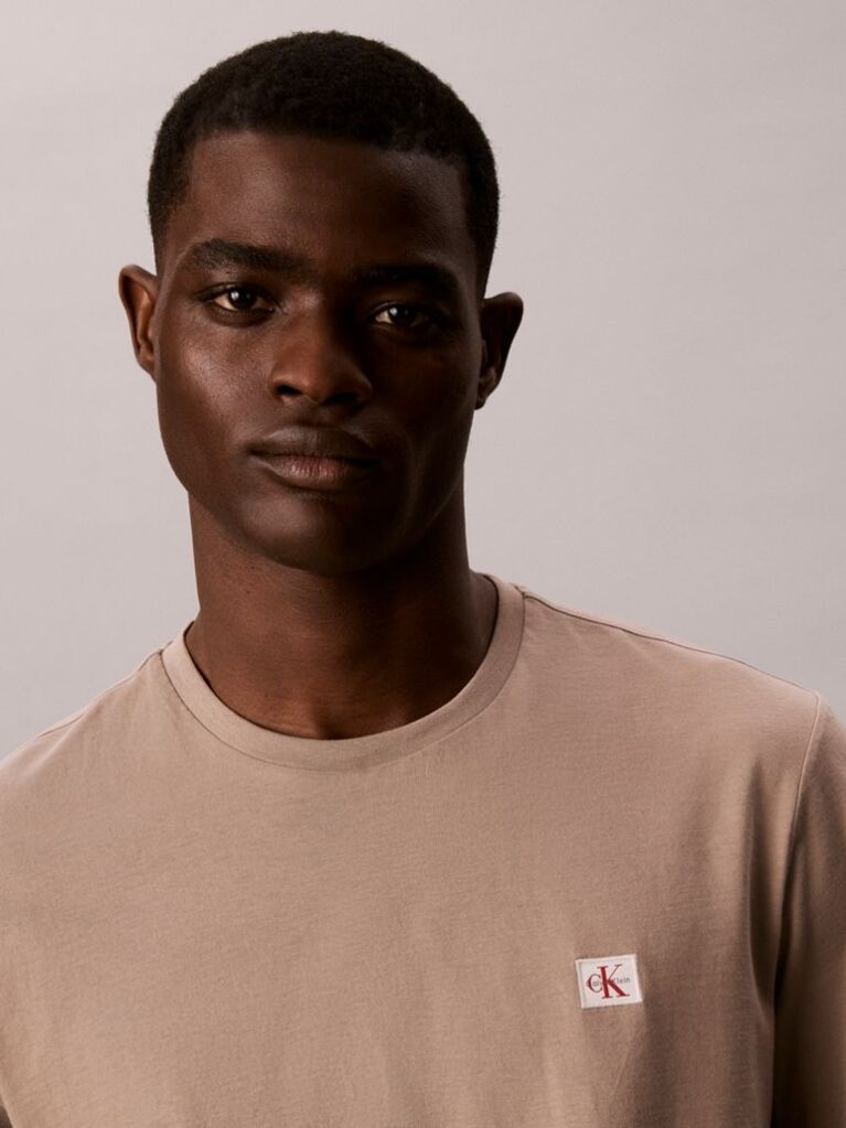 Beige Cotton Badge T-shirt  Men