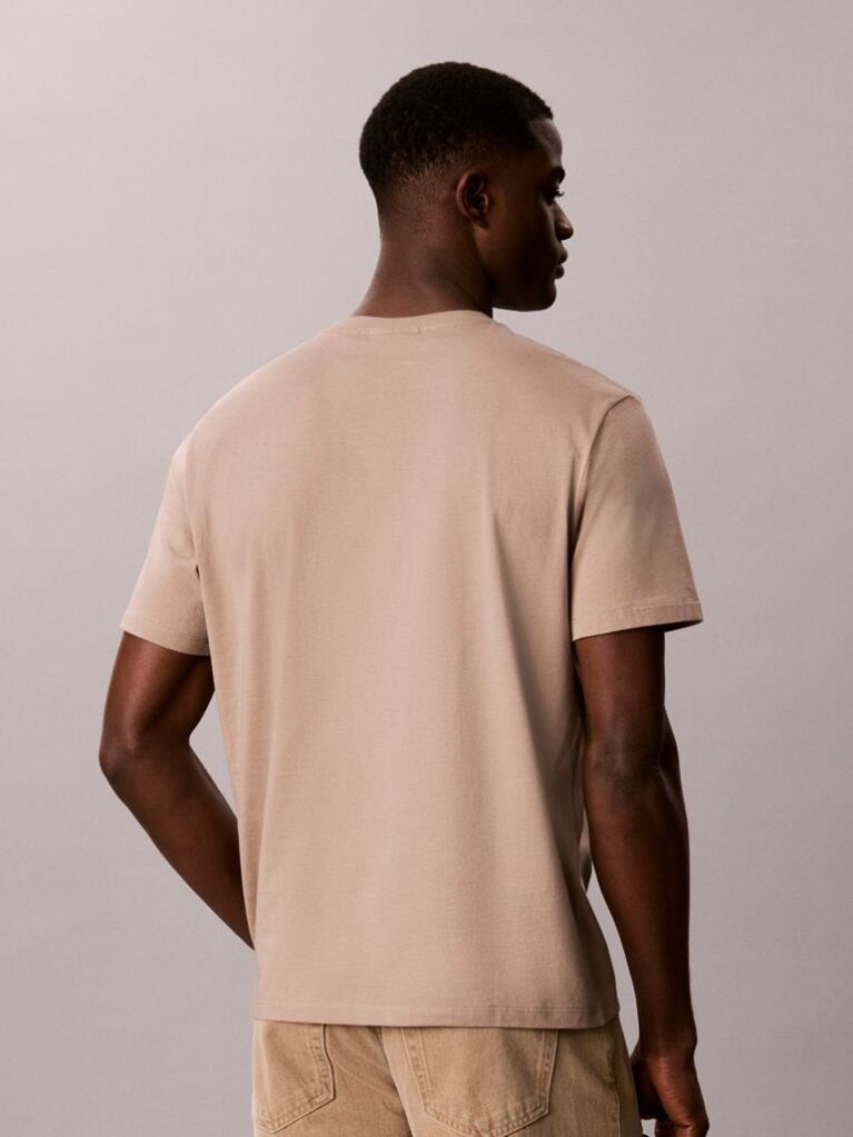 Beige Cotton Badge T-shirt  Men