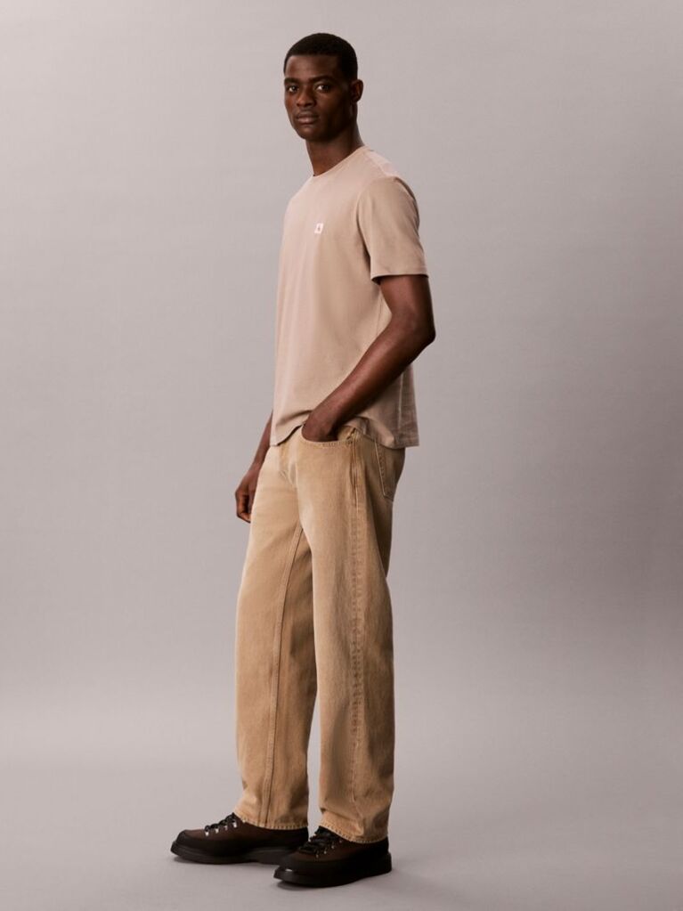 Beige Cotton Badge T-shirt  Men