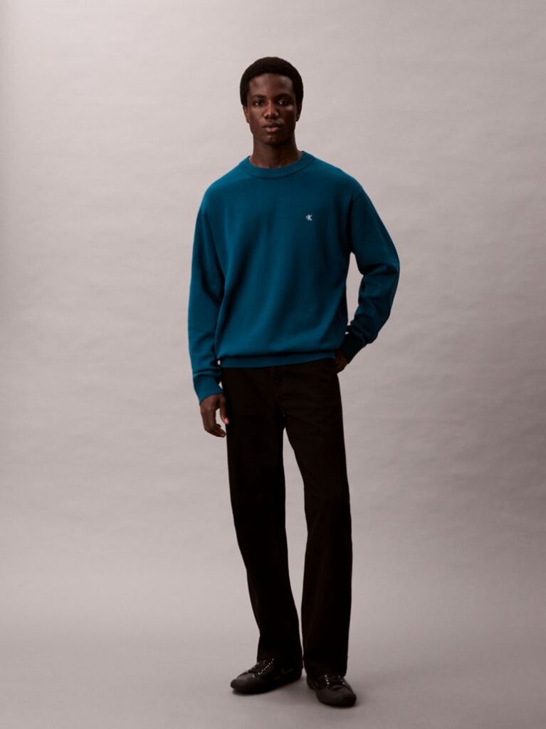 Blue Relaxed Cotton Monogram Jumper  Men