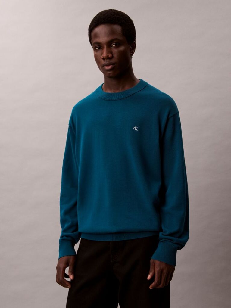 Blue Relaxed Cotton Monogram Jumper  Men