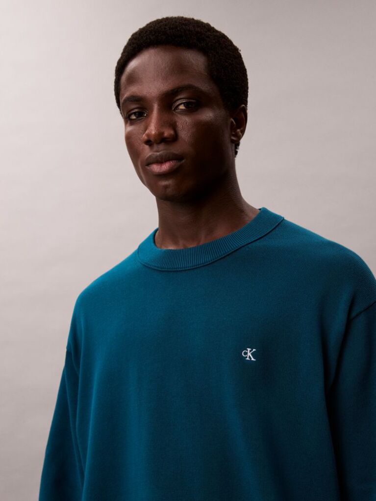 Blue Relaxed Cotton Monogram Jumper  Men