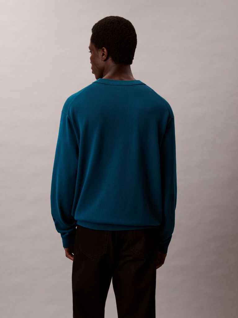Blue Relaxed Cotton Monogram Jumper  Men
