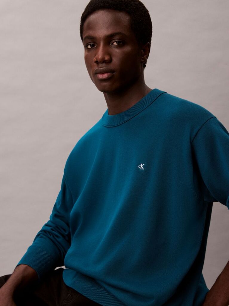 Blue Relaxed Cotton Monogram Jumper  Men