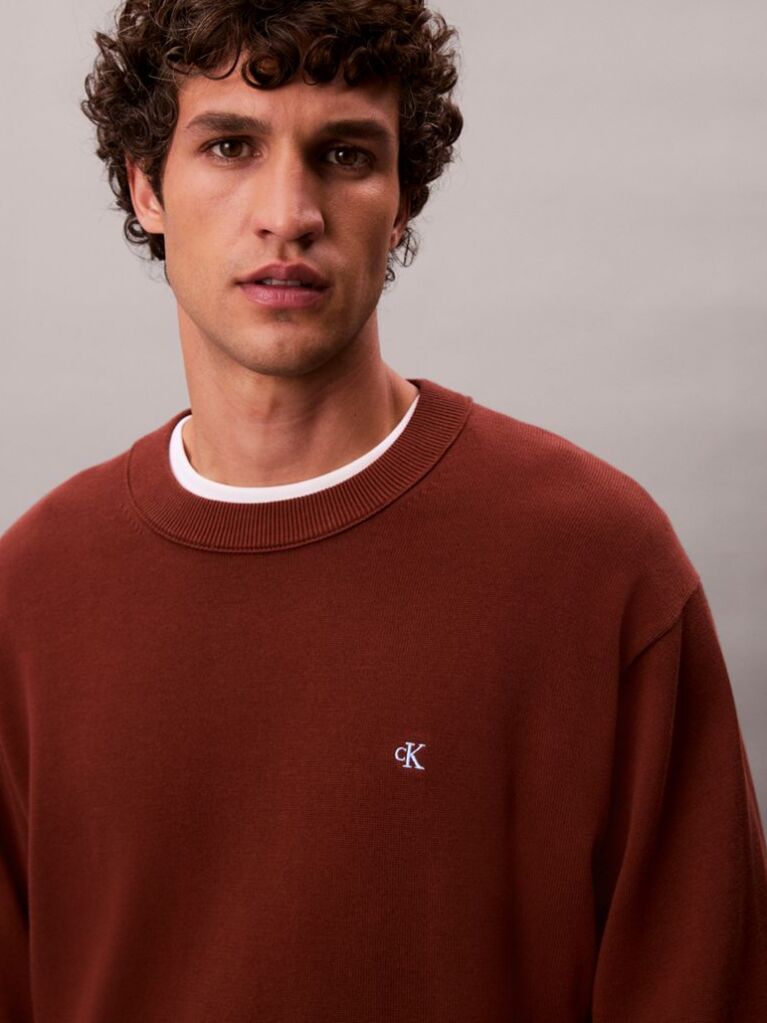 Red Relaxed Cotton Monogram Jumper  Men