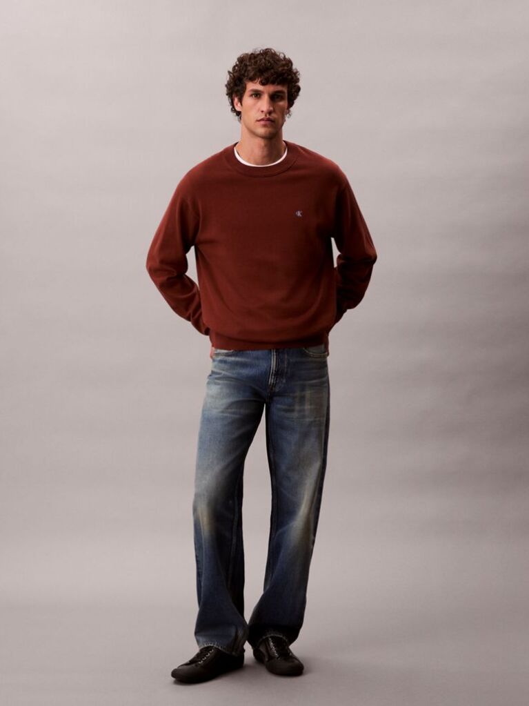 Red Relaxed Cotton Monogram Jumper  Men