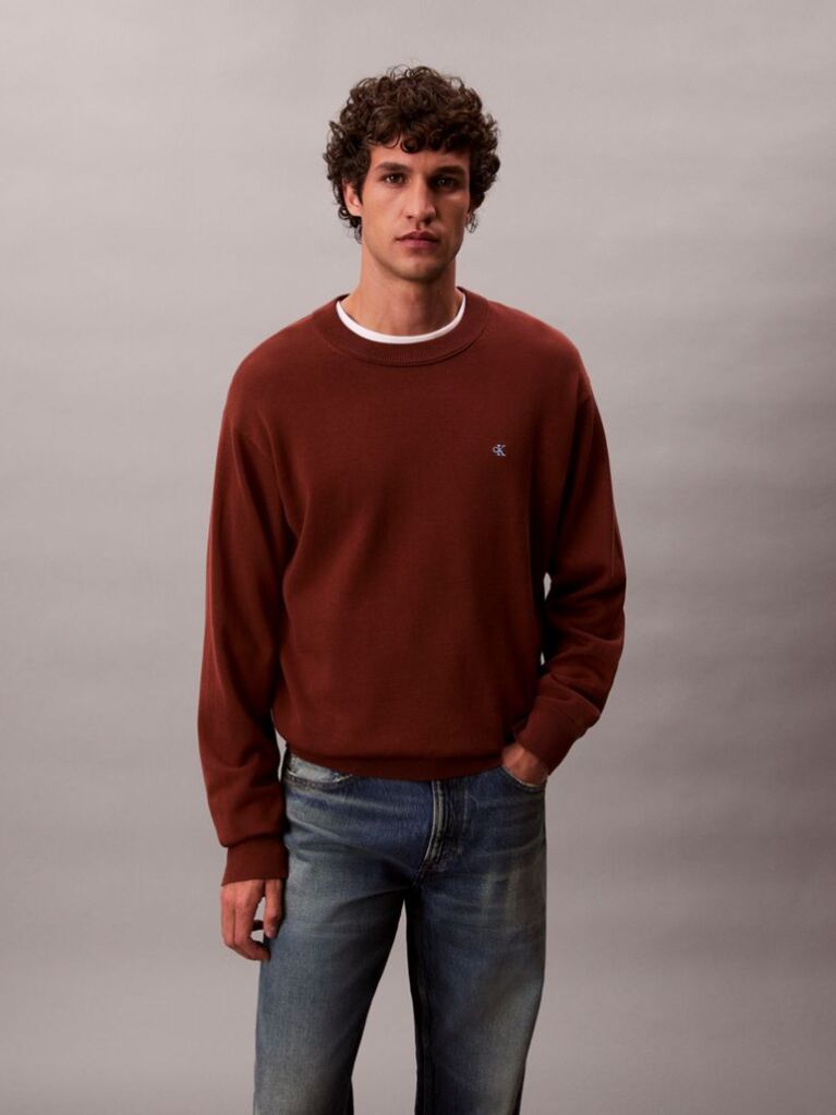Red Relaxed Cotton Monogram Jumper  Men