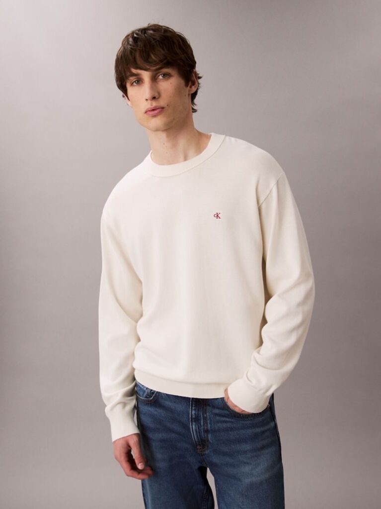 White Relaxed Cotton Monogram Jumper  Men
