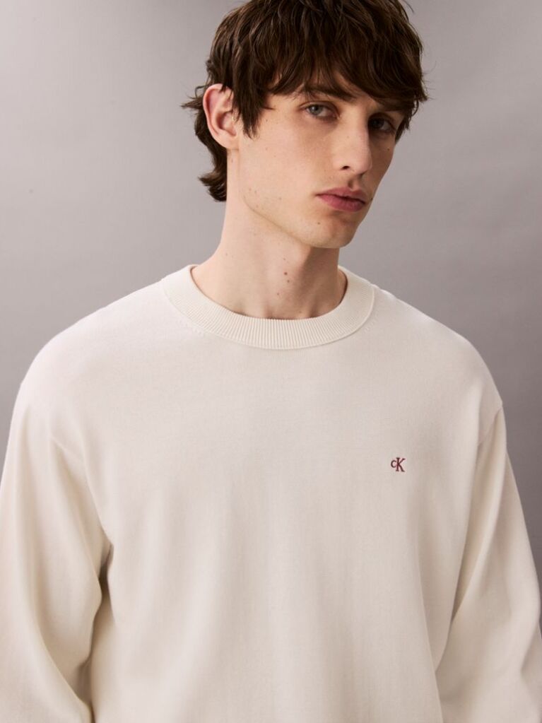 White Relaxed Cotton Monogram Jumper  Men