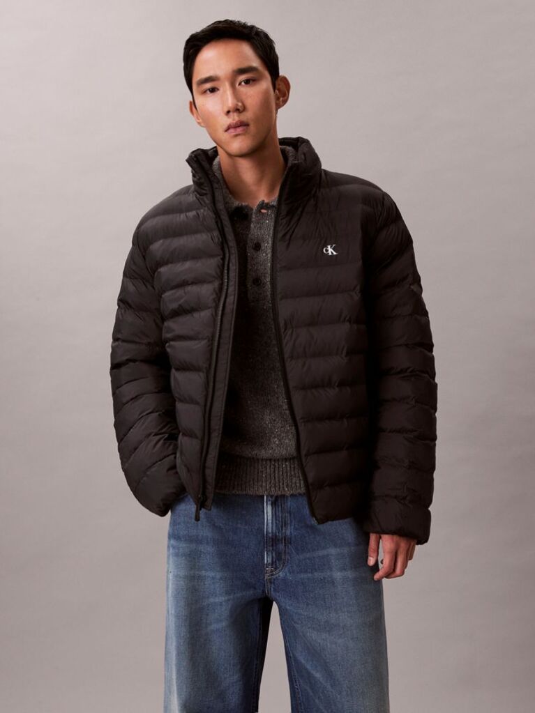 Black Lightweight Nylon Puffer Jacket  Men