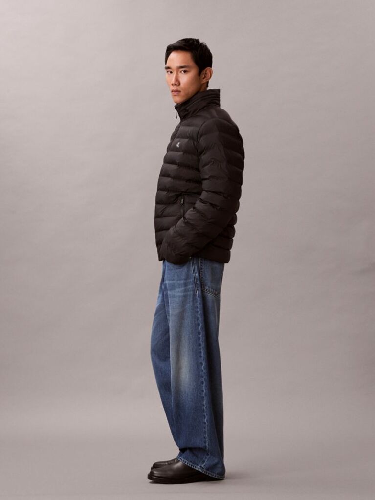 Black Lightweight Nylon Puffer Jacket  Men