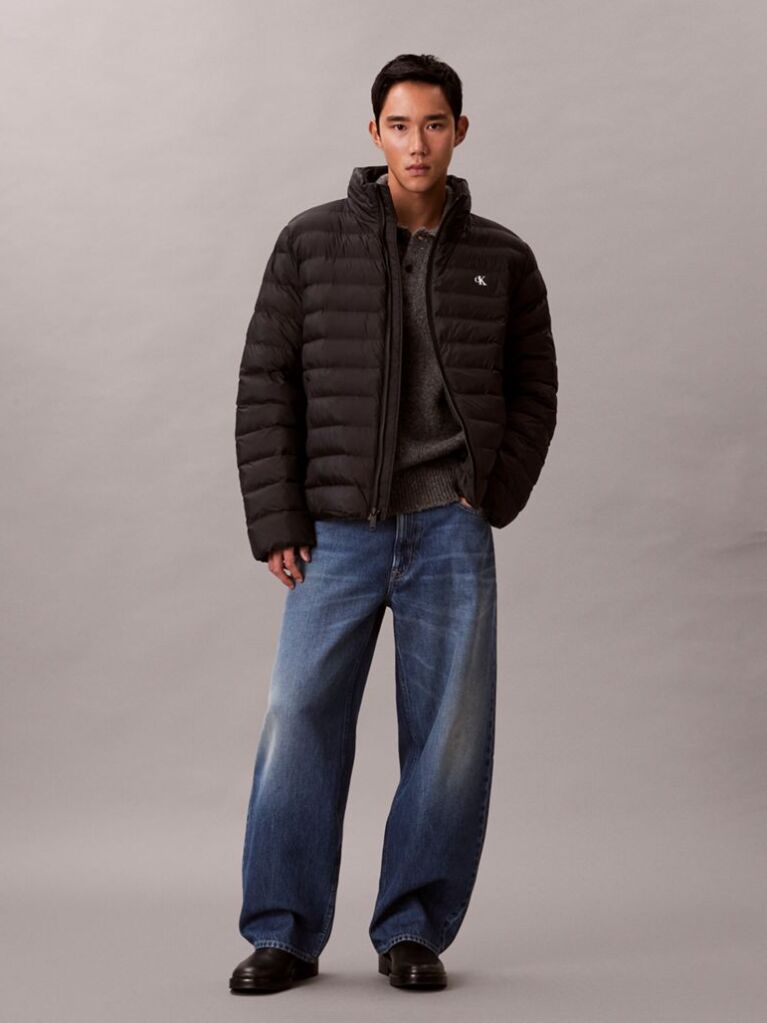 Black Lightweight Nylon Puffer Jacket  Men