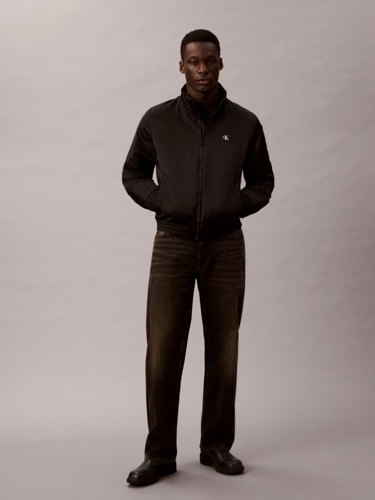 Black Padded Zip Mock Neck Jacket  Men