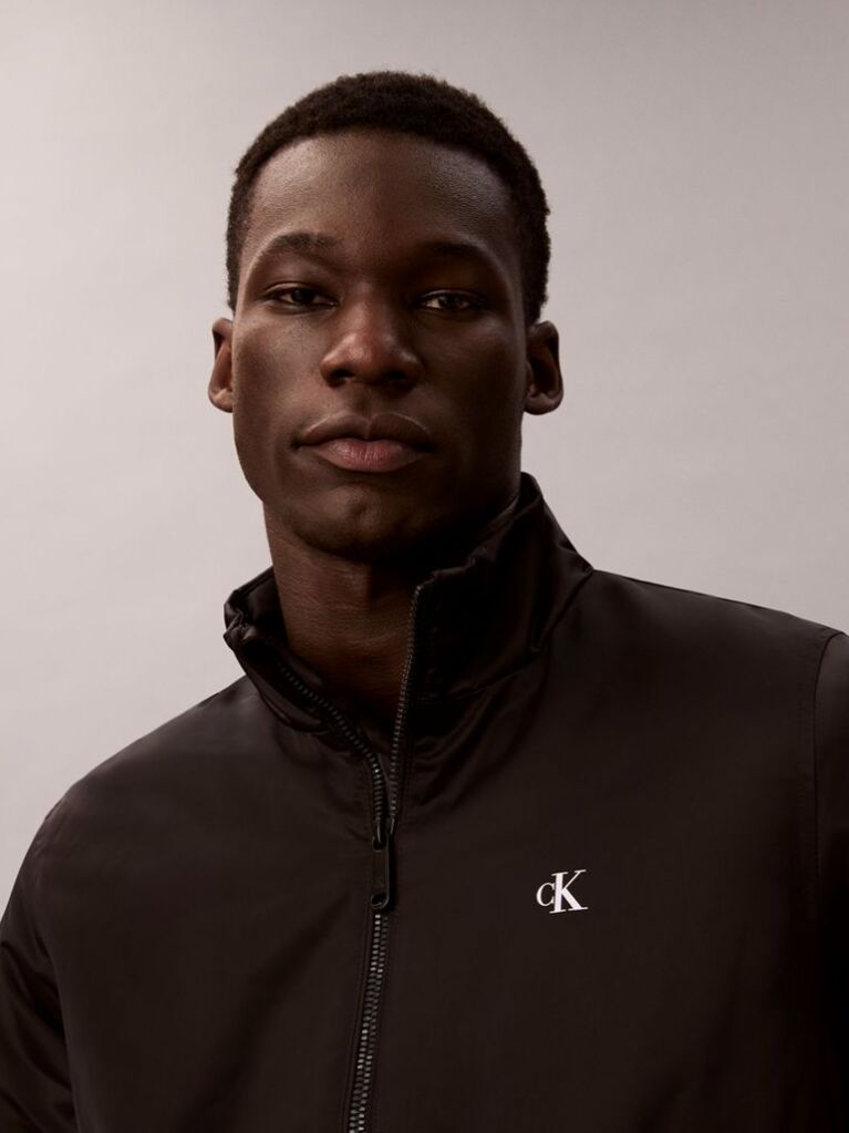 Black Padded Zip Mock Neck Jacket  Men