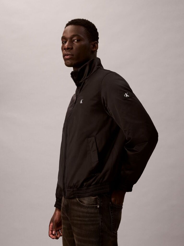 Black Padded Zip Mock Neck Jacket  Men