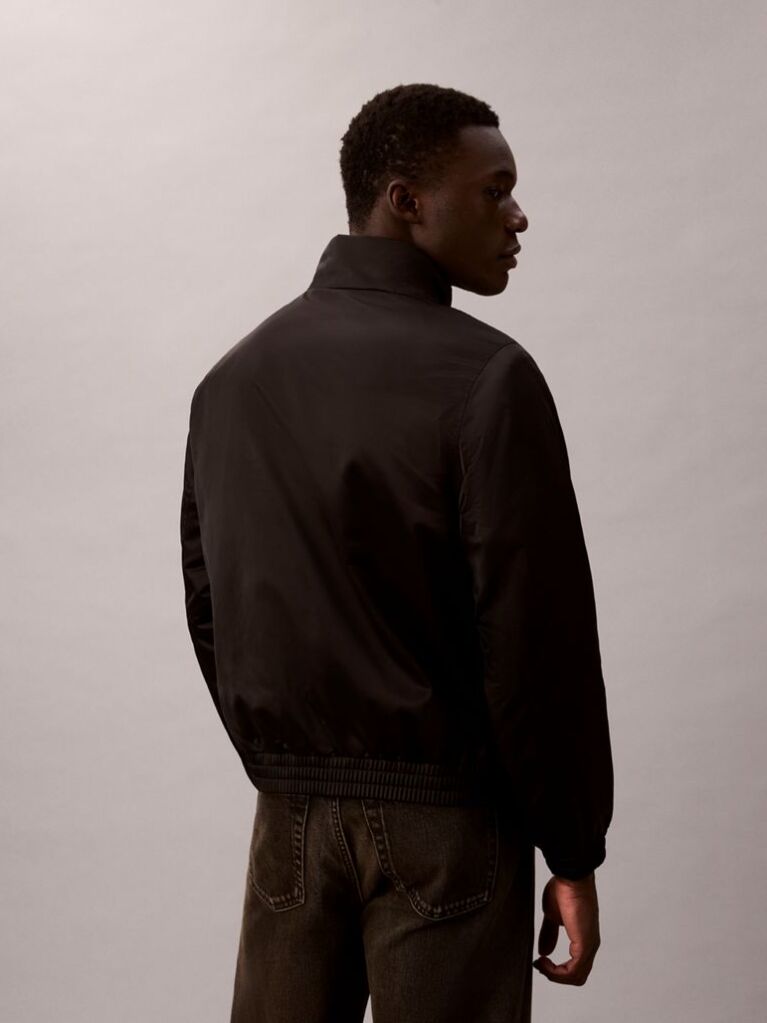 Black Padded Zip Mock Neck Jacket  Men