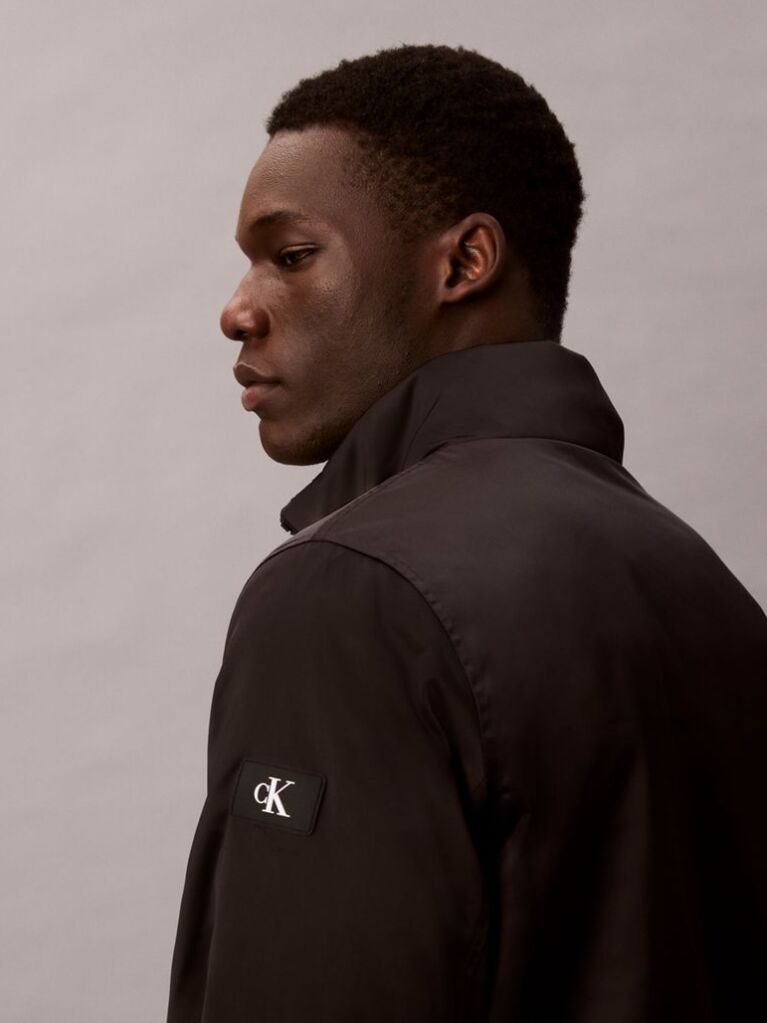 Black Padded Zip Mock Neck Jacket  Men