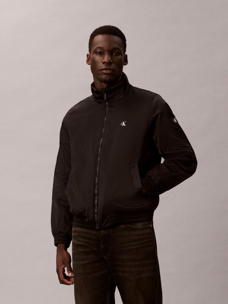 Black Padded Zip Mock Neck Jacket  Men