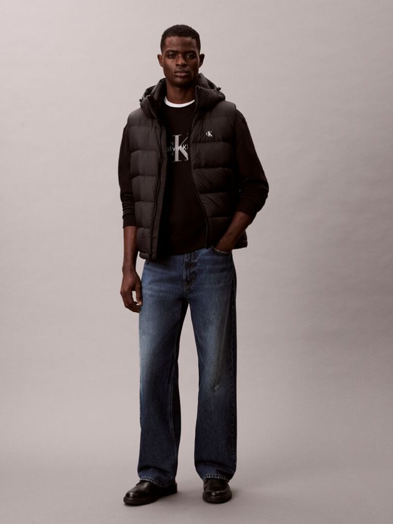 Black Hooded Down Puffer Gilet  Men