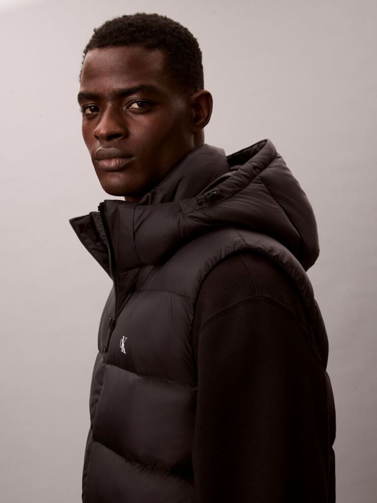Black Hooded Down Puffer Gilet  Men