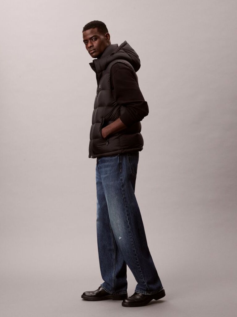 Black Hooded Down Puffer Gilet  Men