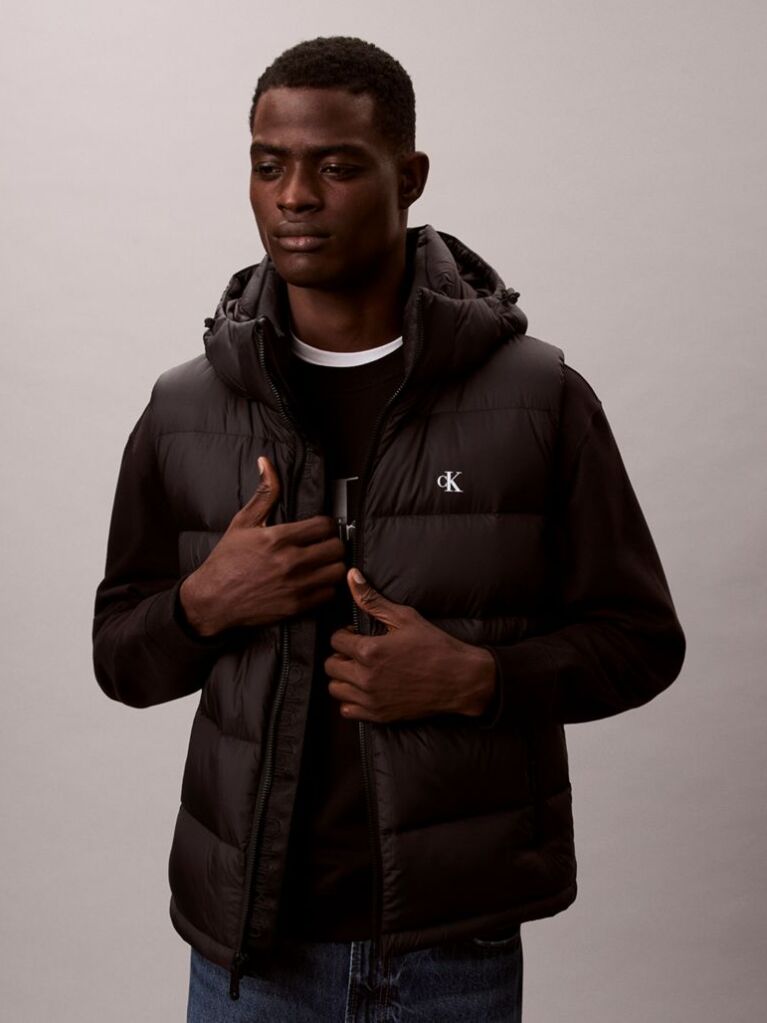 Black Hooded Down Puffer Gilet  Men
