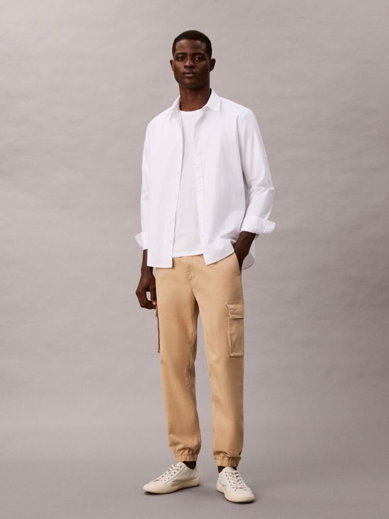 Beige Skinny Twill Cargo Pants  Men