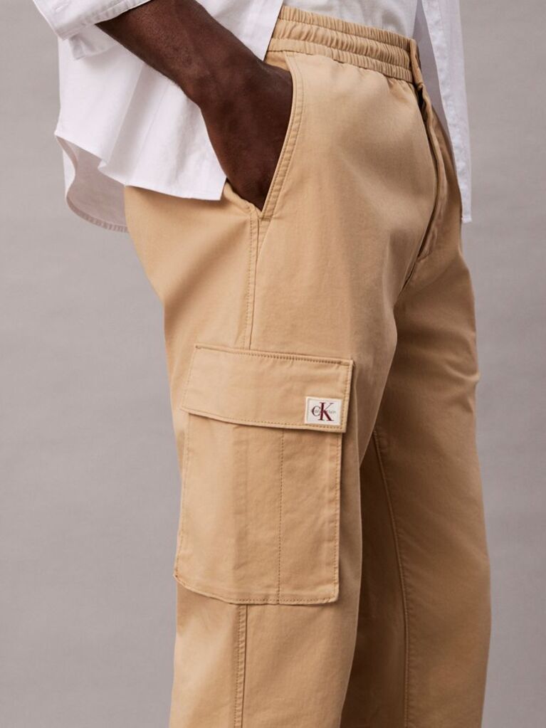Beige Skinny Twill Cargo Pants  Men