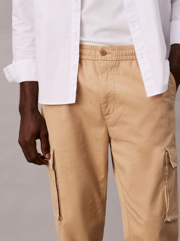 Beige Skinny Twill Cargo Pants  Men