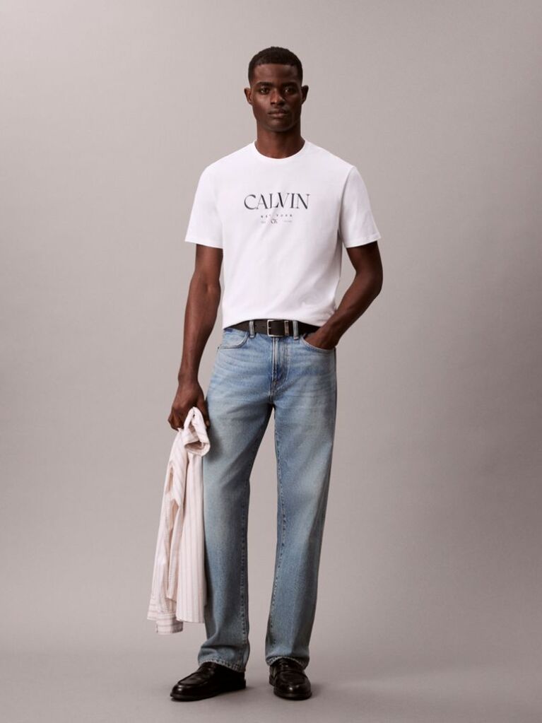 White Calvin Crewneck Graphic Tee  Men