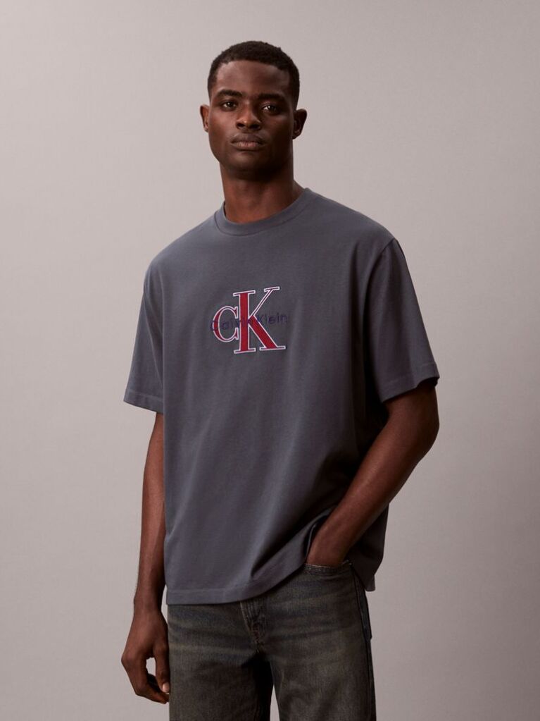 Grey Monologo Graphic Relaxed T-Shirt  Men