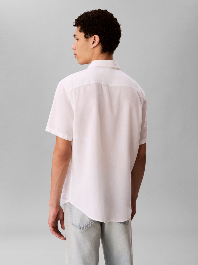 White Short Sleeve Solid Causal Linen Classic Shirt  Men