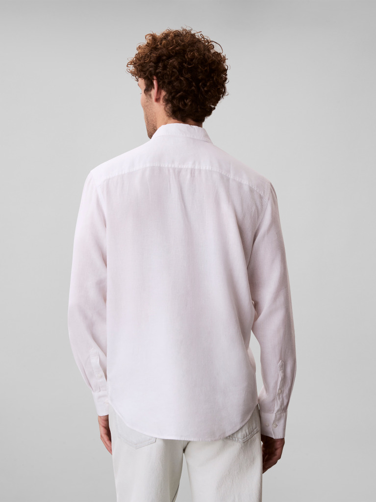 White Long Sleeve Solid Casual Linen Classic Shirt  Men