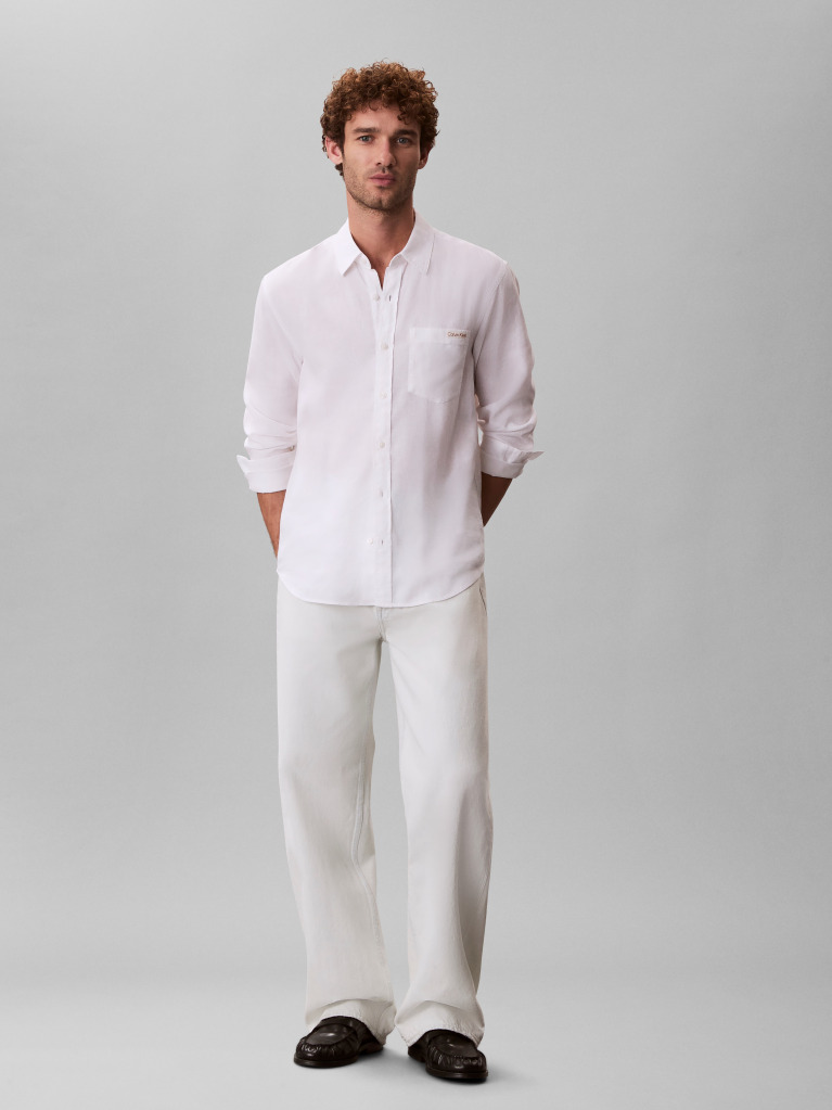 White Long Sleeve Solid Casual Linen Classic Shirt  Men