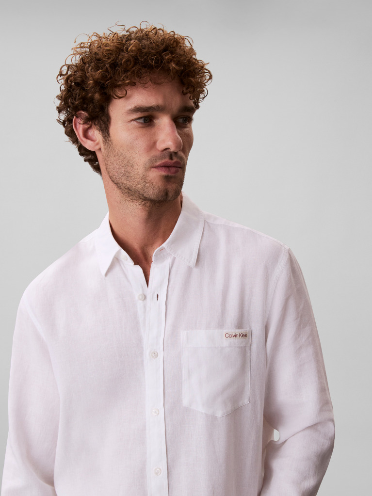 White Long Sleeve Solid Casual Linen Classic Shirt  Men