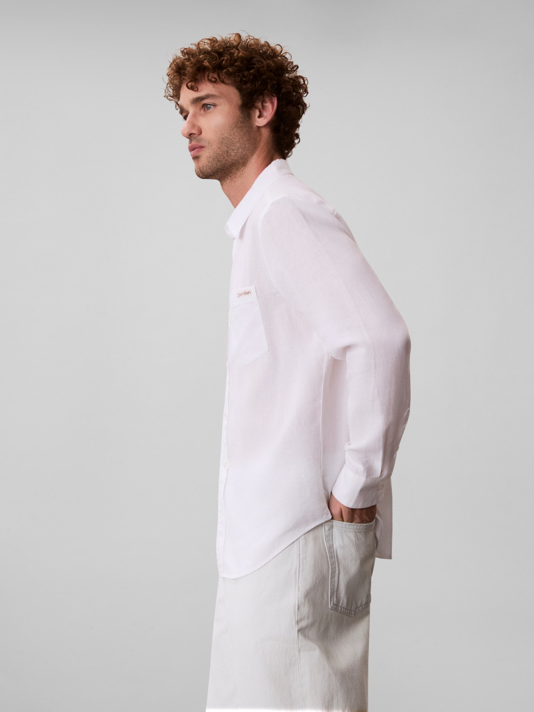 White Long Sleeve Solid Casual Linen Classic Shirt  Men