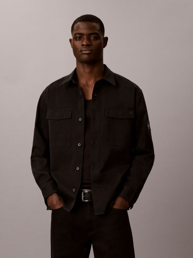 Black Cotton Twill Utility Overshirt  Men