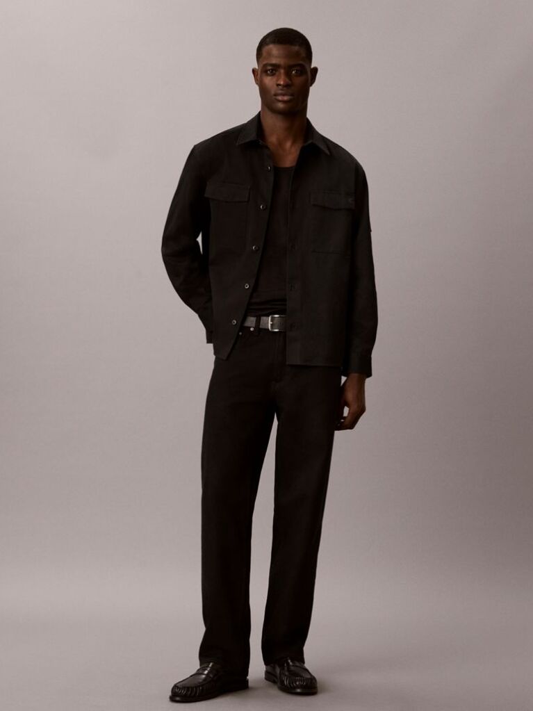Black Cotton Twill Utility Overshirt  Men