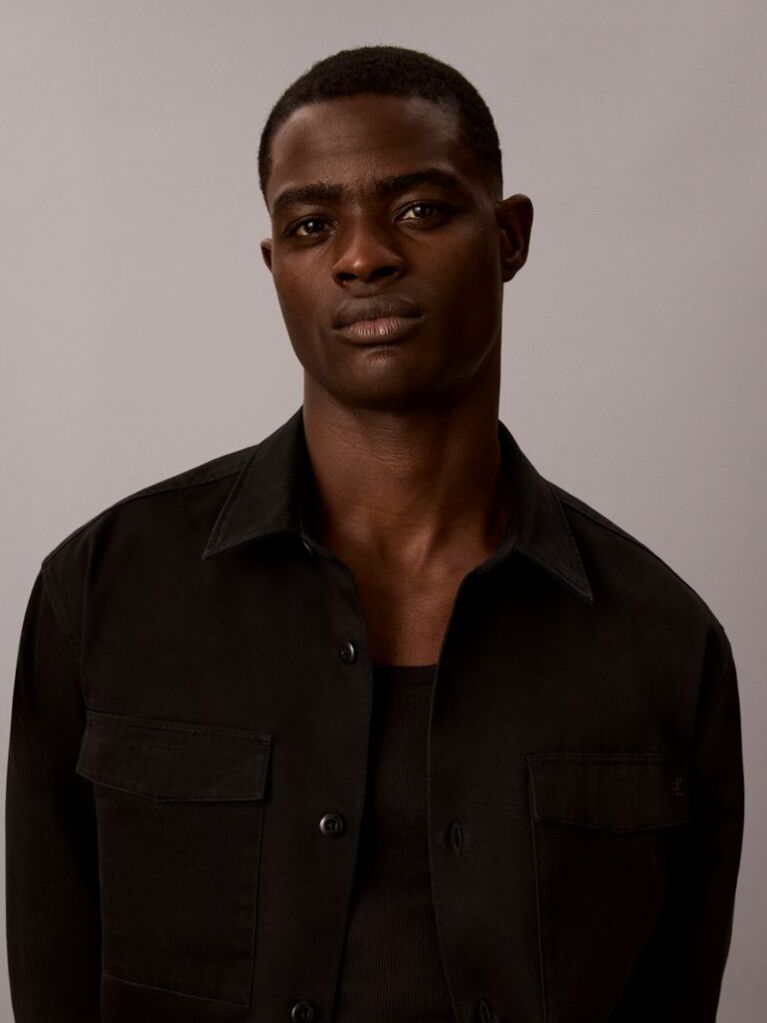 Black Cotton Twill Utility Overshirt  Men