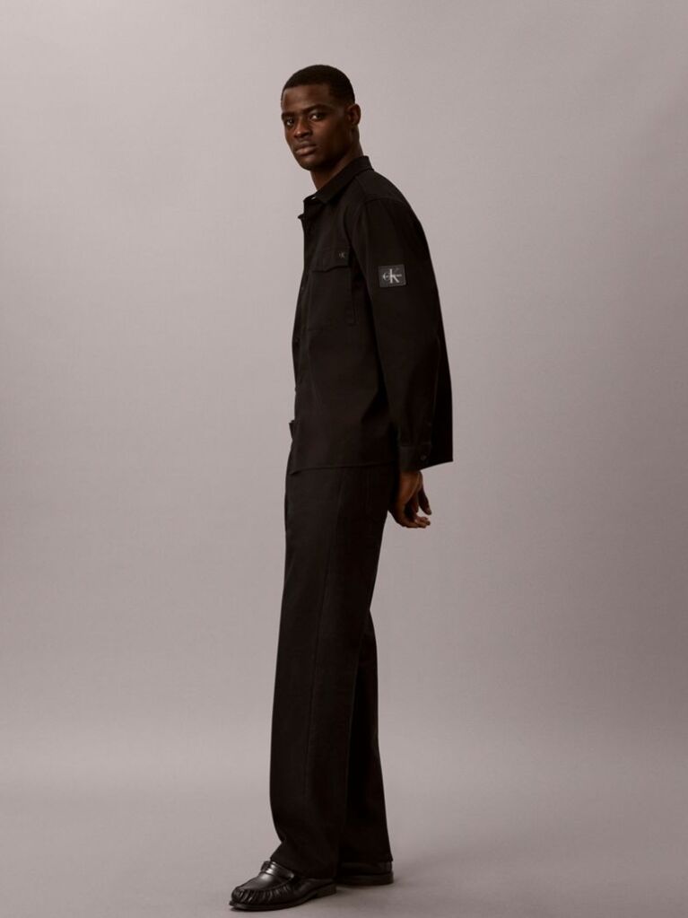 Black Cotton Twill Utility Overshirt  Men
